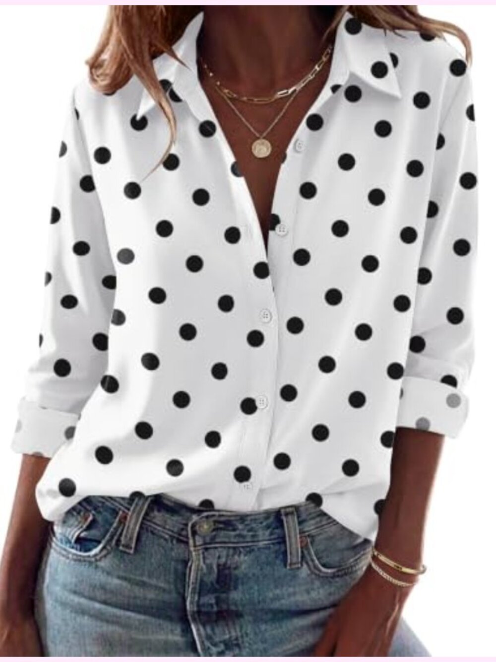 Dressy Casual Long Sleeve Button Down Blouse Soft Lightweight Polyester Spandex